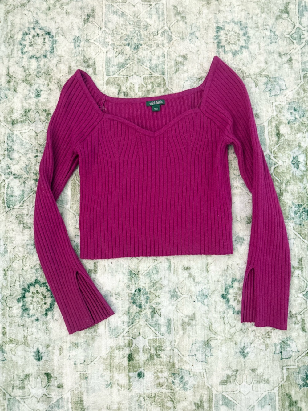 wild fable Ribbed V-Neck Sweater - Fuchsia